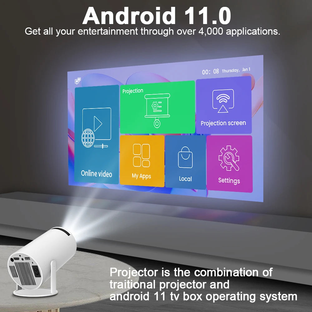 Ultra HD Android 4K Projector with Dual WiFi 6 -  Home & Outdoor Cinema
