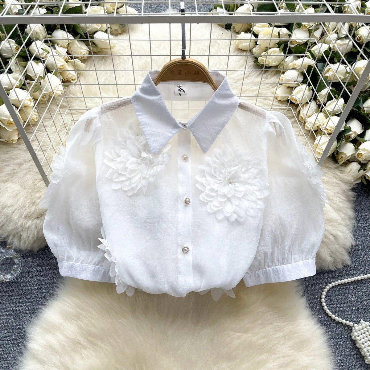 2024 French Chic 3D Flower Blouse - Trendy Mix