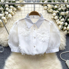 2024 French Chic 3D Flower Blouse - Trendy Mix