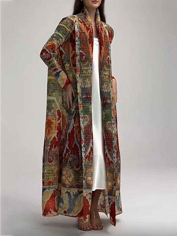 Retro Elegance: Long Printed Trench Coat - Trendy Mix