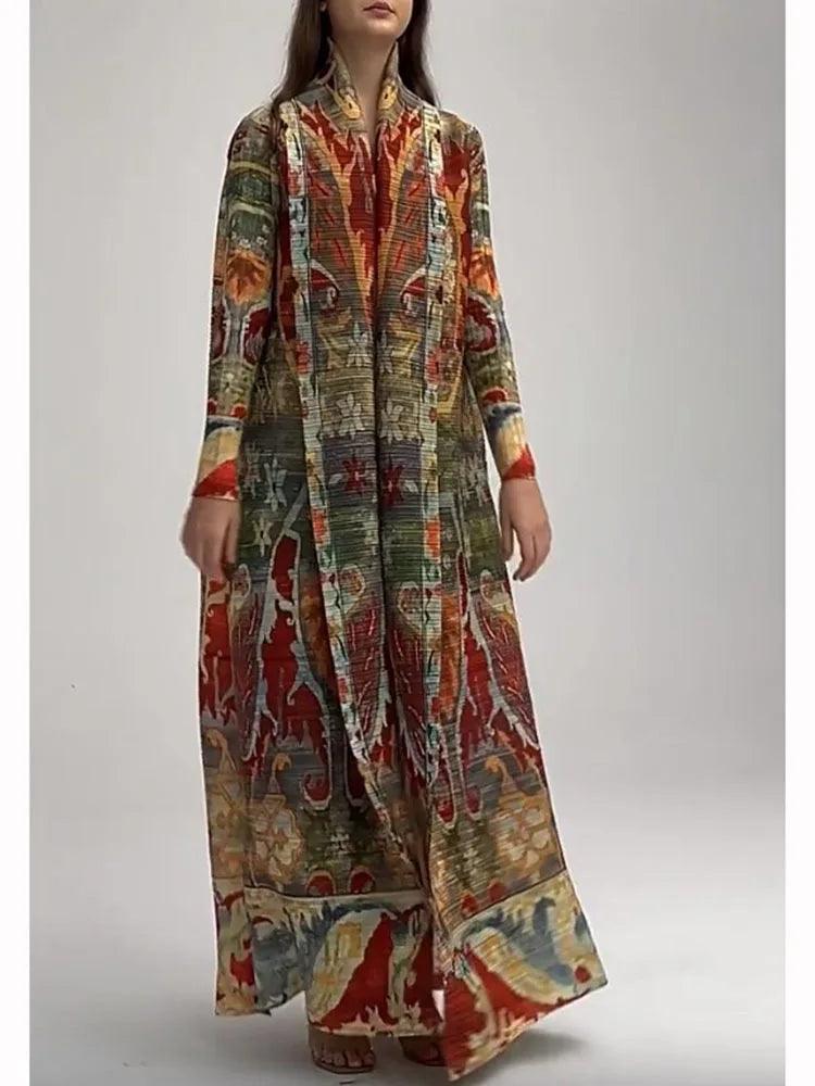 Retro Elegance: Long Printed Trench Coat - Trendy Mix