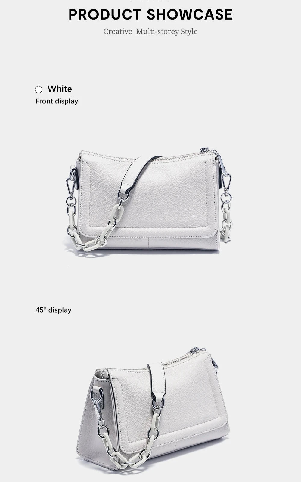 Luxury Soft Leather Top-Handle Bag with Acrylic Chain