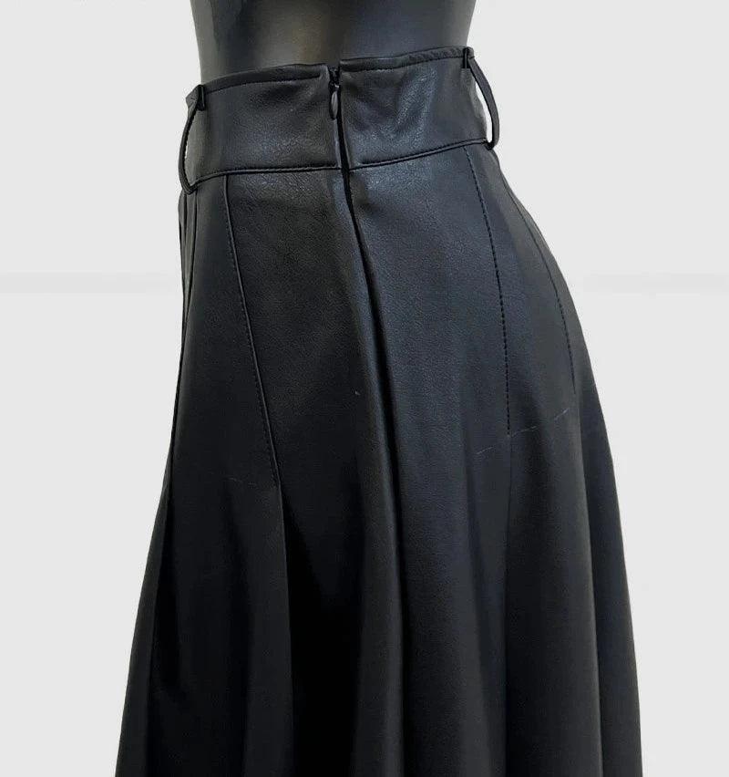 Fashion High Waist PU Leather Skirts Women Loose Pleated Skirts for Women