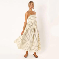 Chic Striped Backless Maxi Sundress with A-line Silhouette for Summer Beach Getaways - Trendy Mix