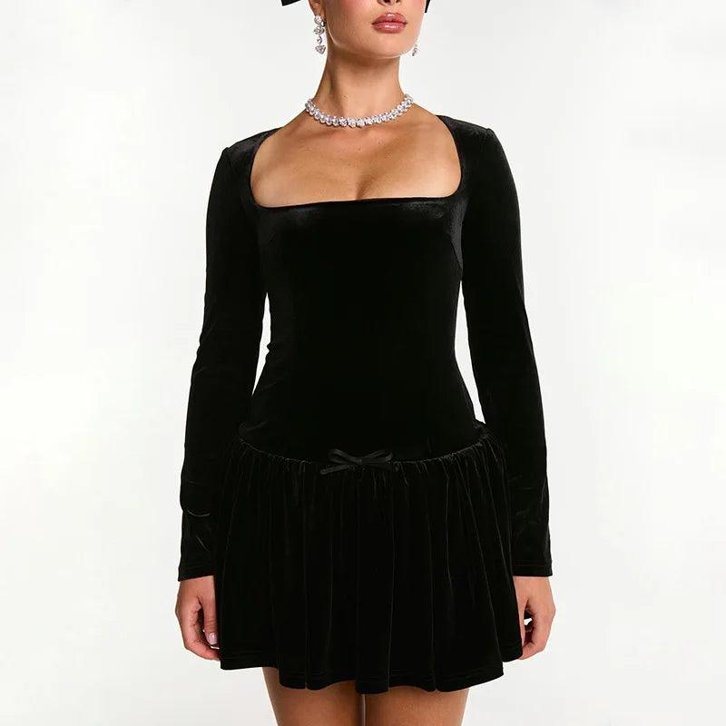 Elegant Velvet Pleated Mini Dress - Trendy Mix