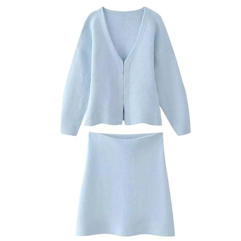 V-Neck Cardigan & High-Waist Mini Skirt Set