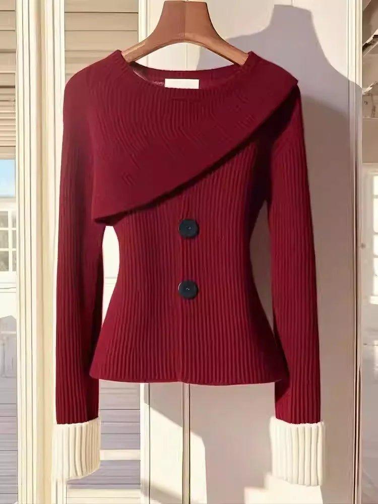 2024 High - End Western Style Red Knitted Shirt - Trendy Mix