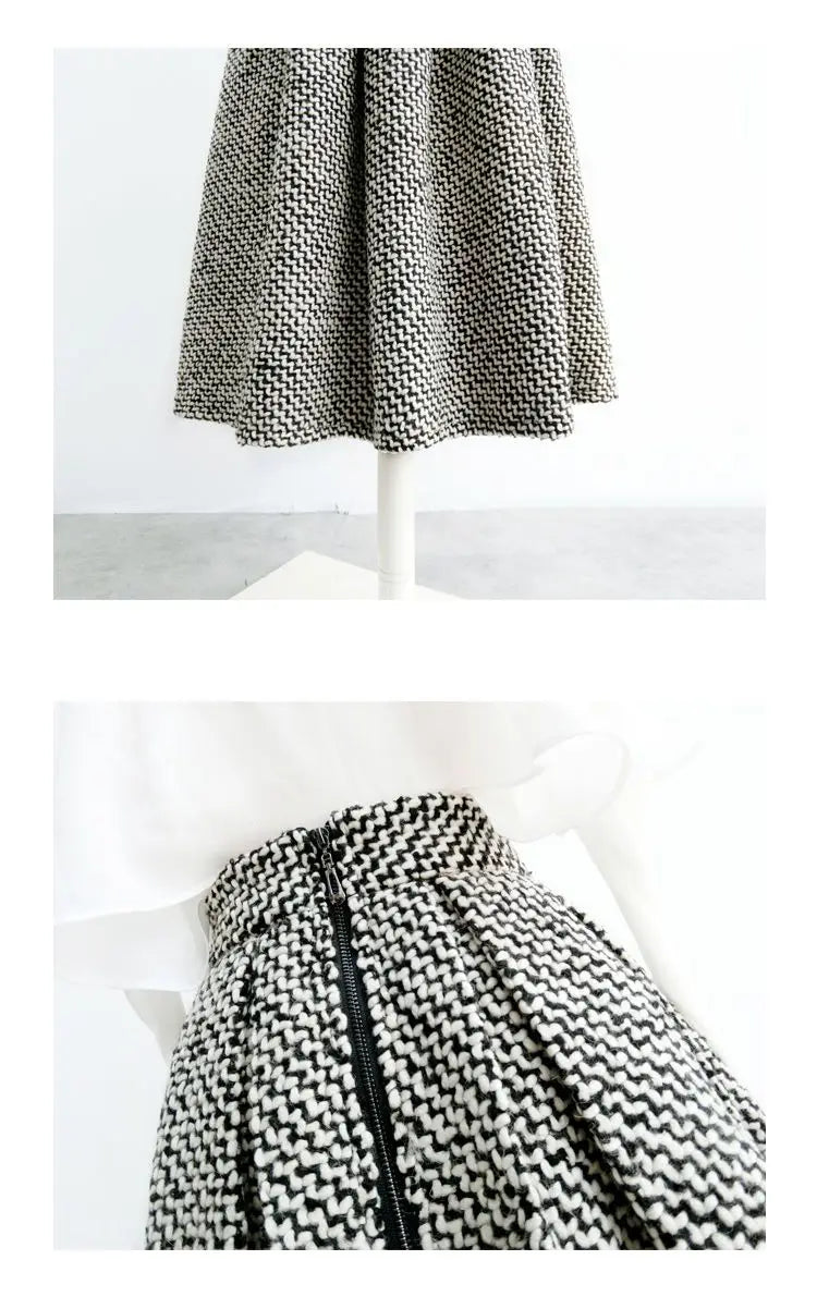 Tweed Fluffy Skirt 2024 Autumn/winter New Coverage Flesh High Waist Slimming Thick A-line Skirt