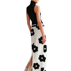 Elegant Floral Printed Split-Back H-line Skirts Womens Summer Fashion High Waisted Slim Fit Small Fresh Straight Skirt