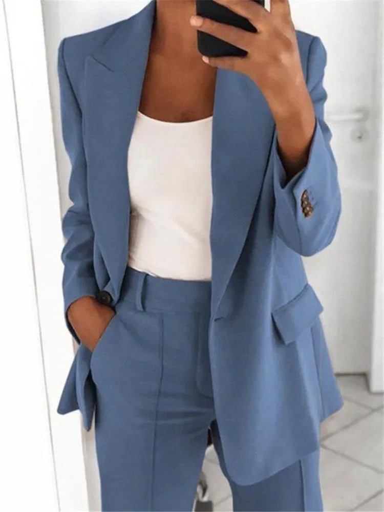 Spring Fall Fashion Women's Jacket Coat Pants 2 Piece Sets Office Lady Blazer Pants Sets Tracksuit Sets Female Coat Outfits New