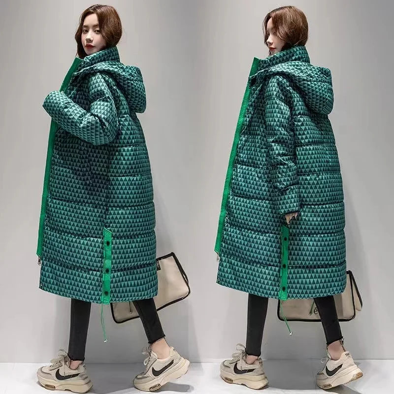 Women Winter Contrasting colors Hooded Jacket Fashion Casual Down Cotton Thicken Coat Warm Parkas Windproof Female Long Overcoat