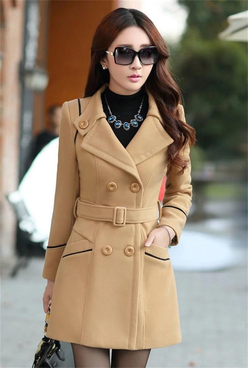 Korean Elegance: 2024 Long Double-Breasted Wool Coat - Trendy Mix
