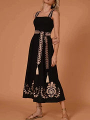 Elegant Embroidery Spliced Belt Dress For Women - Trendy Mix