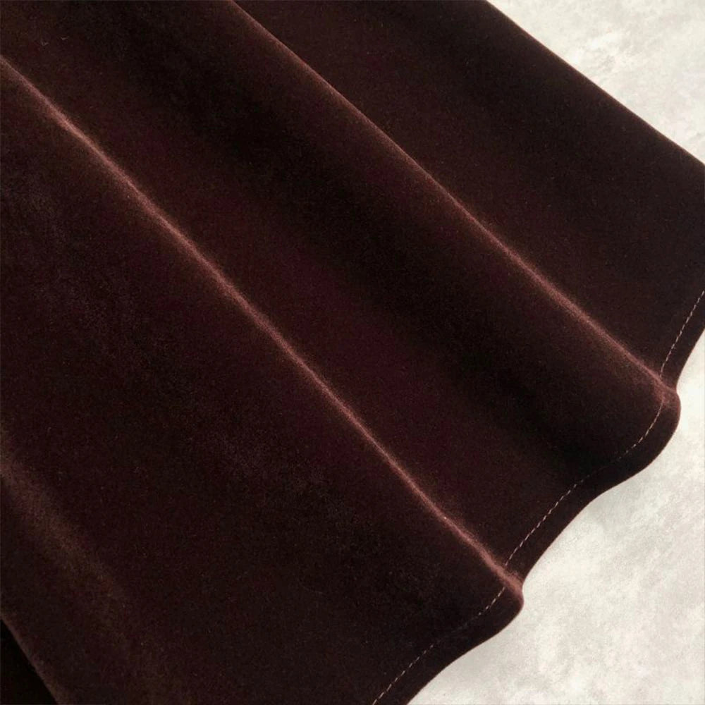 Korean Solid Color Velvet Skirts High Waist Women's Autumn Winter Skirts Pockets Side A Line Pleated Skirts