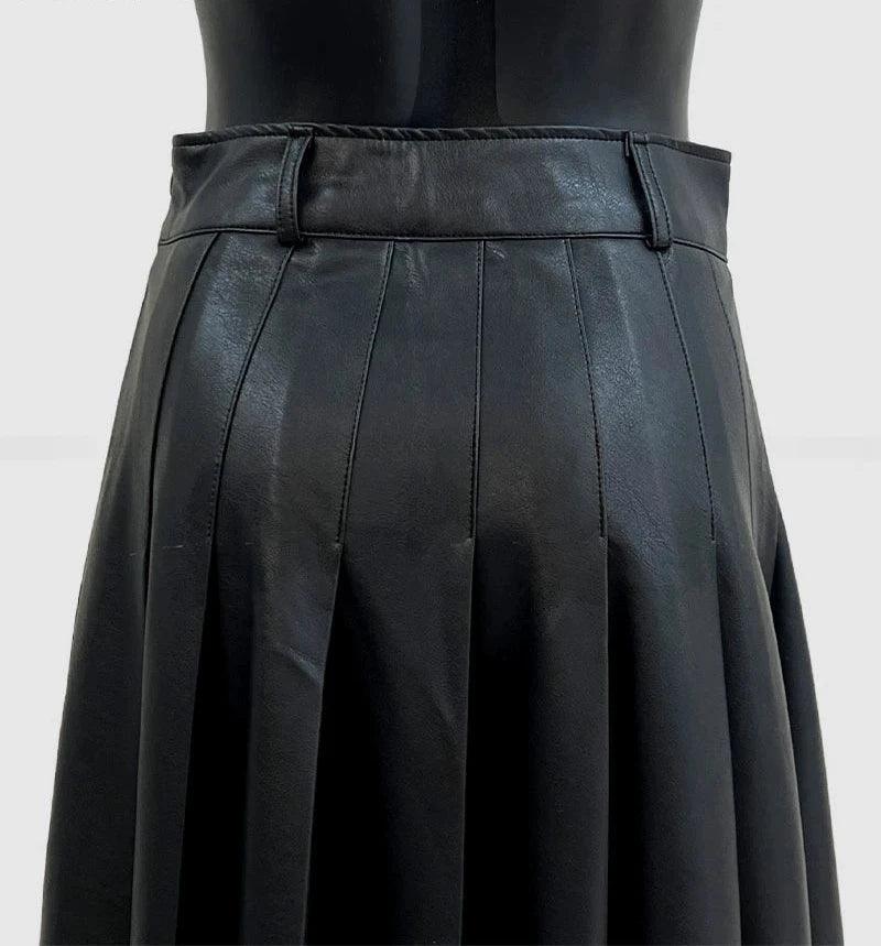 Fashion High Waist PU Leather Skirts Women Loose Pleated Skirts for Women