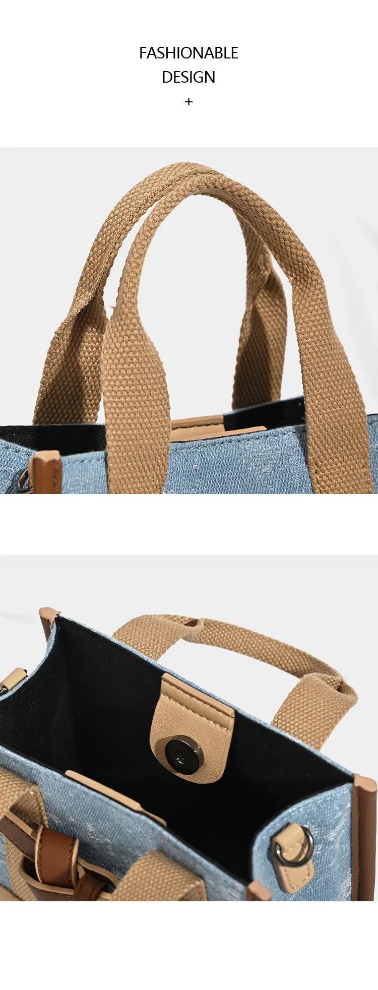 Chic Denim Crossbody Bag with Flap Pocket - Trendy Mix