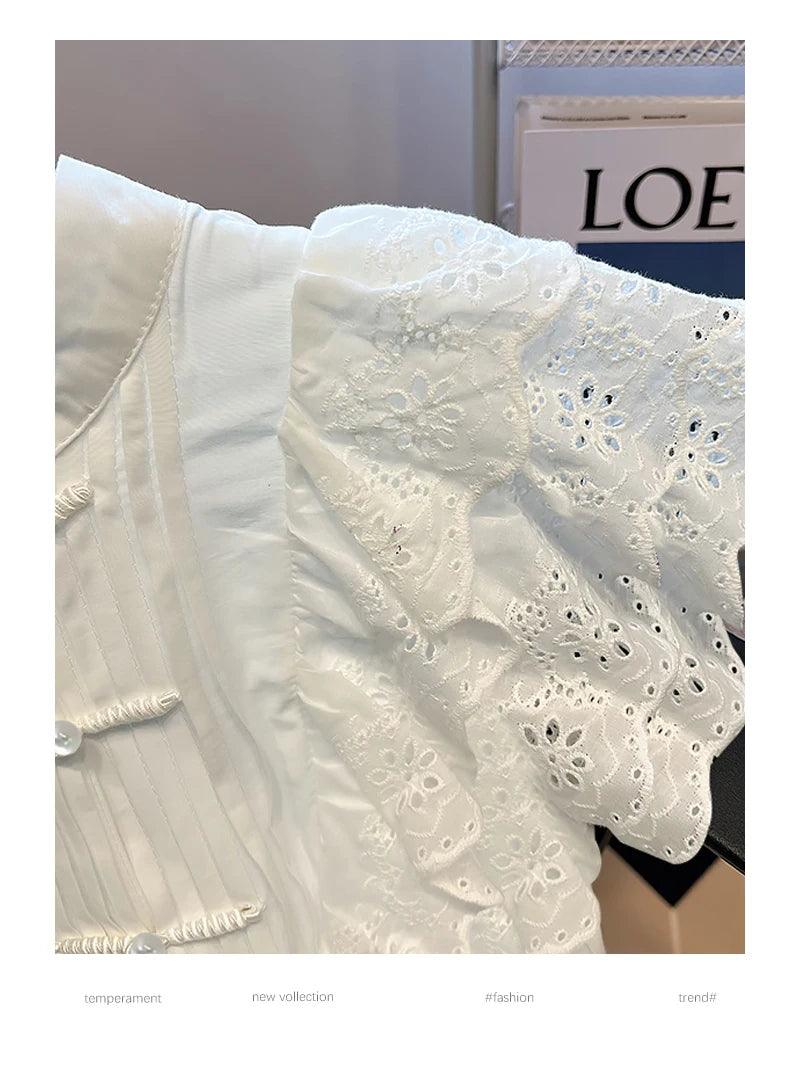 2024 Elegant White Lace Flying Sleeve - Trendy Mix