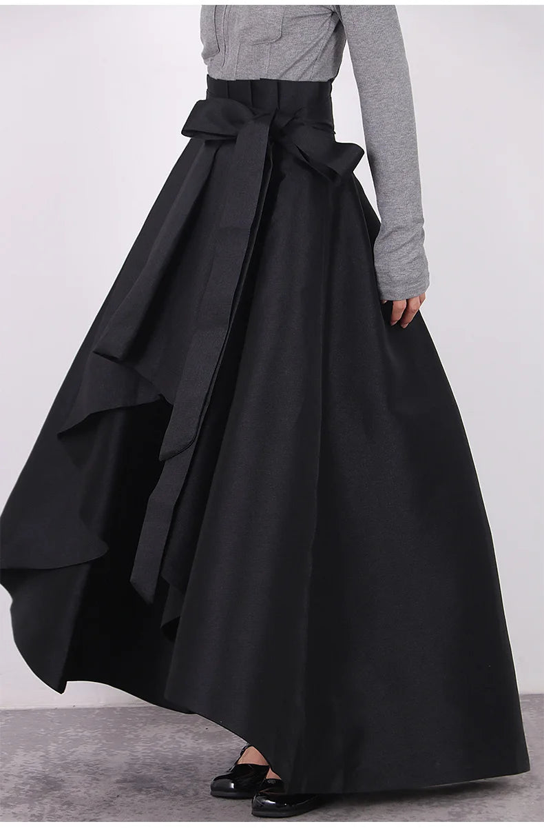 Women's Runway Fashion Spring Autumn Designer Irregular Black Skirt Female Winter Elastic High Waist A-line Skirt