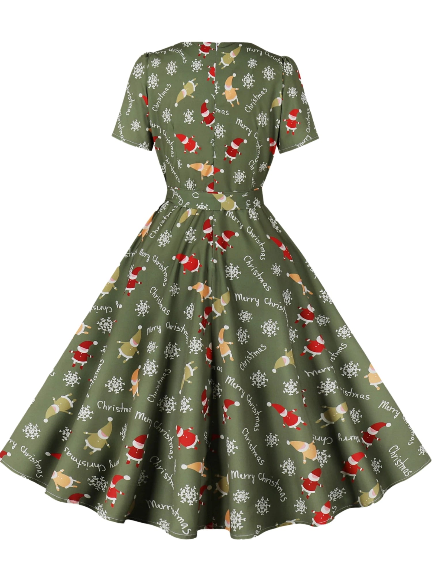 2024 Christmas Print Slimming Knee-Length Dress