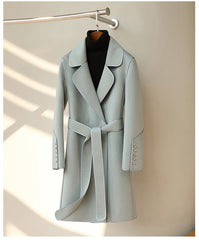 2024 Winter New Wool Coats For Women Lapel Long Sleeves Belt Coats Office Lady Fashion