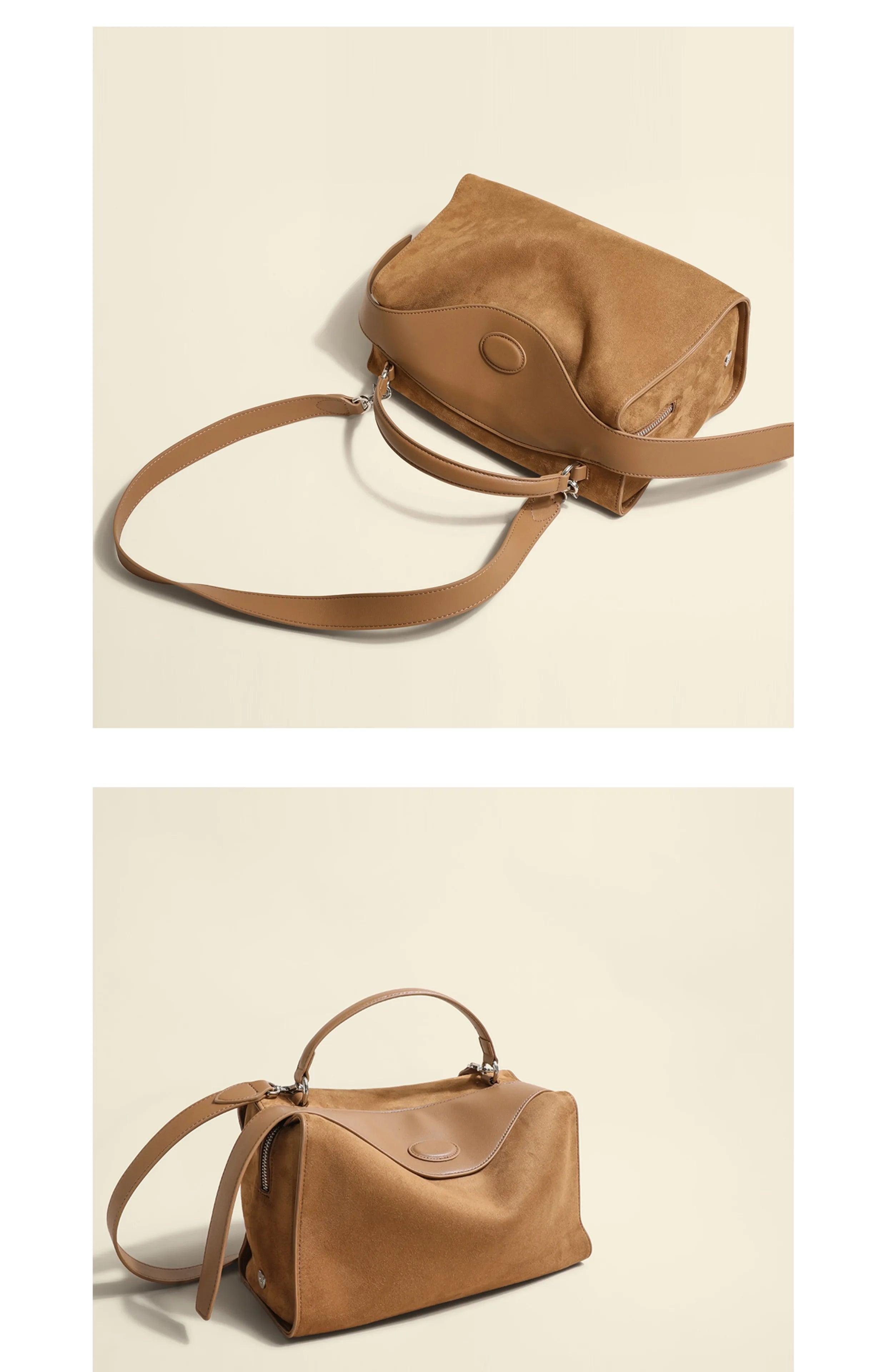 Coffee Matte Suede Tote – Luxury Winter Shoulder Bag in Two Sizes