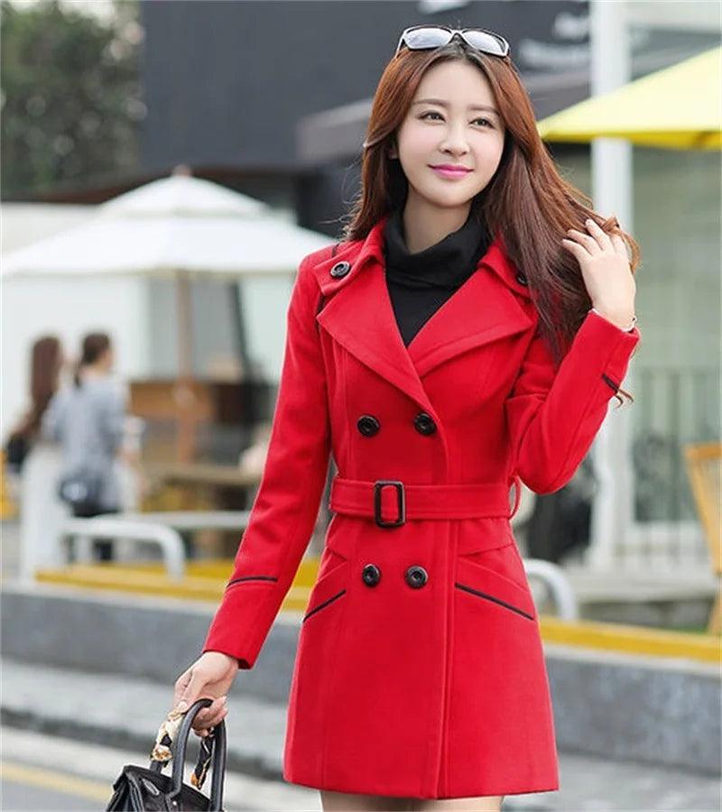 Korean Elegance: 2024 Long Double-Breasted Wool Coat - Trendy Mix