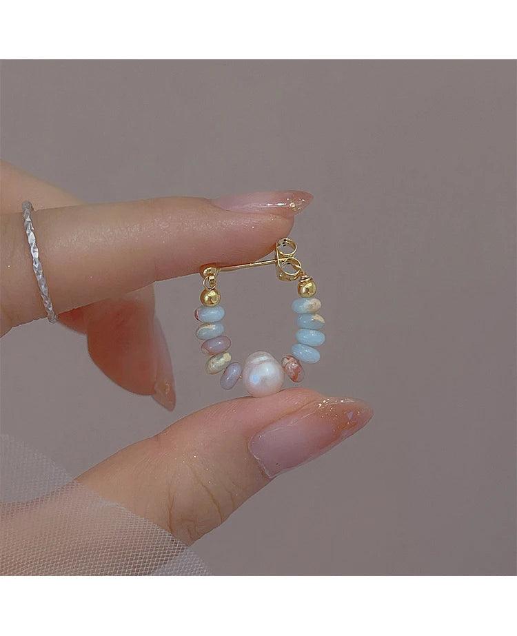 Pearl Elegance: Natural Stone Drop Earrings - Trendy Mix