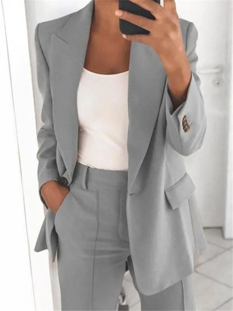 Spring Fall Fashion Women's Jacket Coat Pants 2 Piece Sets Office Lady Blazer Pants Sets Tracksuit Sets Female Coat Outfits New