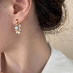 Pearl Elegance: Natural Stone Drop Earrings - Trendy Mix