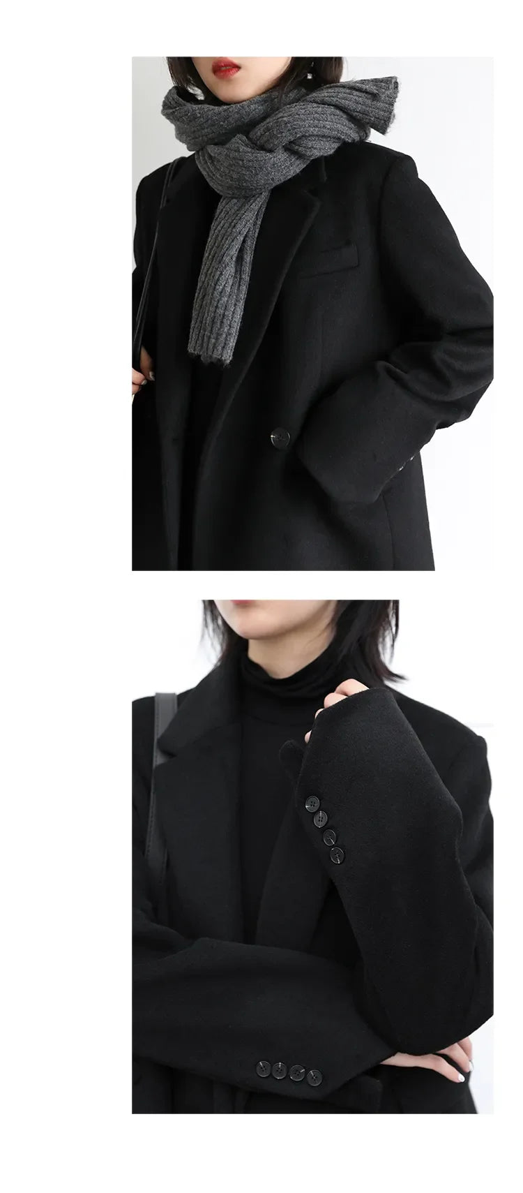 Chic Ven: 2024 Mid-Length Wool Blend Blazer Coat