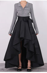 Women's Runway Fashion Spring Autumn Designer Irregular Black Skirt Female Winter Elastic High Waist A-line Skirt