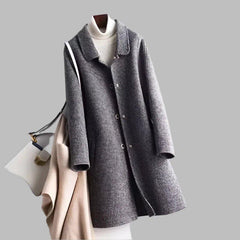 2024 Autumn Winter Temperament Commuter Fashion Loose Pure Color Slim Waist Woolen Double - sided Long Woolen Coat Woman - Trendy Mix