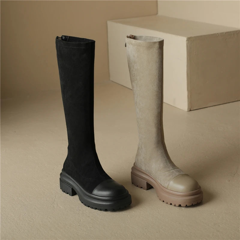 Autumn Winter Slim Stretch Knee-High Leather Boots