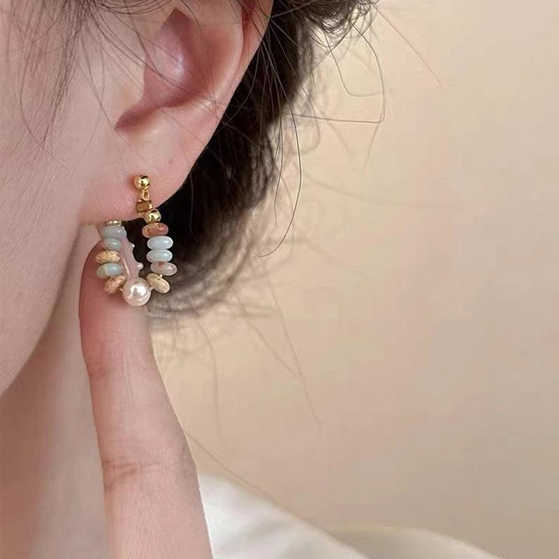 Pearl Elegance: Natural Stone Drop Earrings - Trendy Mix