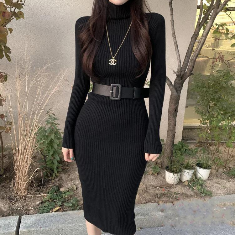 Soft Elegance Belted Turtleneck Dress - Trendy Mix