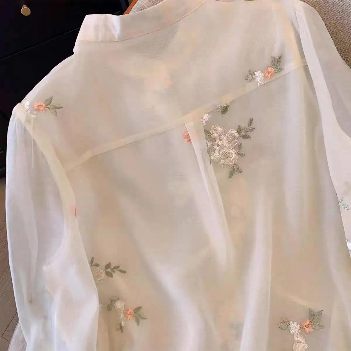 2024 Chinese Embroidered Chiffon Shirt - Trendy Mix