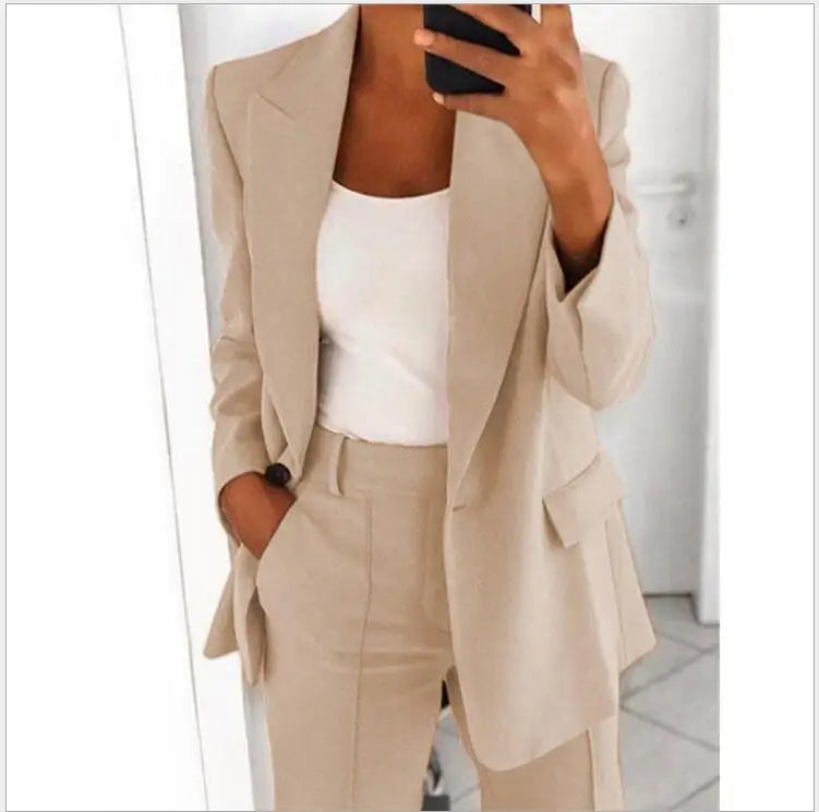 Spring Fall Fashion Women's Jacket Coat Pants 2 Piece Sets Office Lady Blazer Pants Sets Tracksuit Sets Female Coat Outfits New