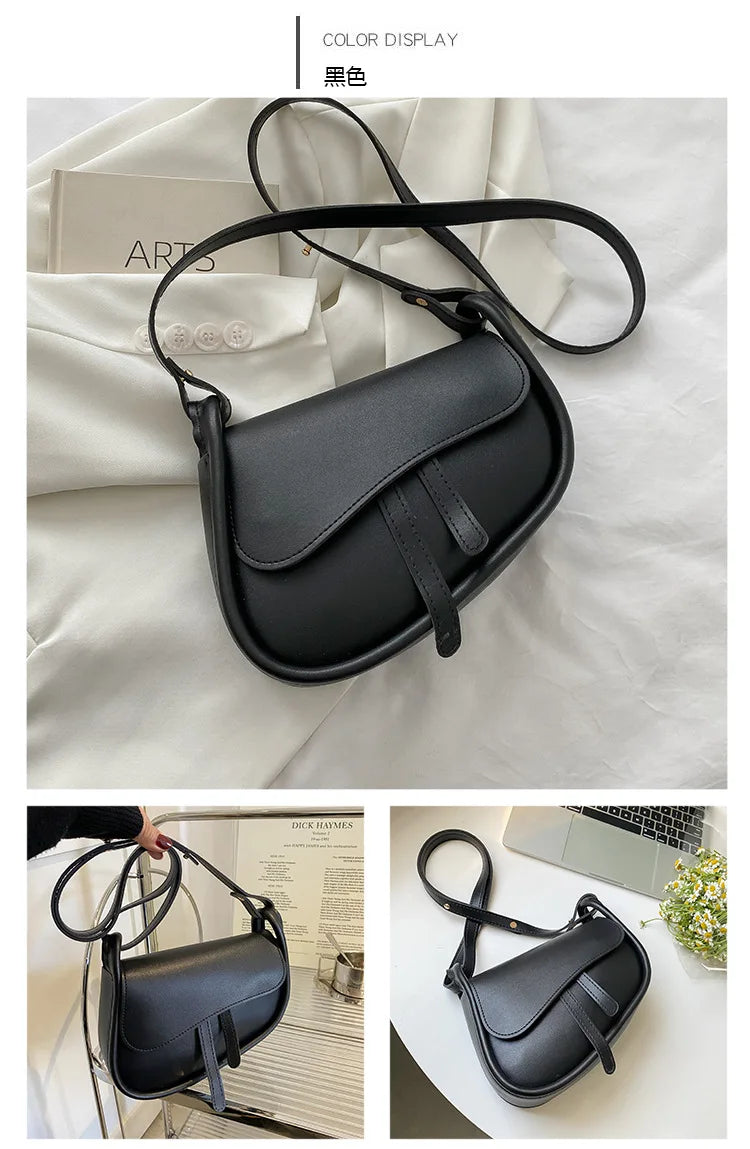 Stylish PU Leather Saddle Bag - Trendy Mix