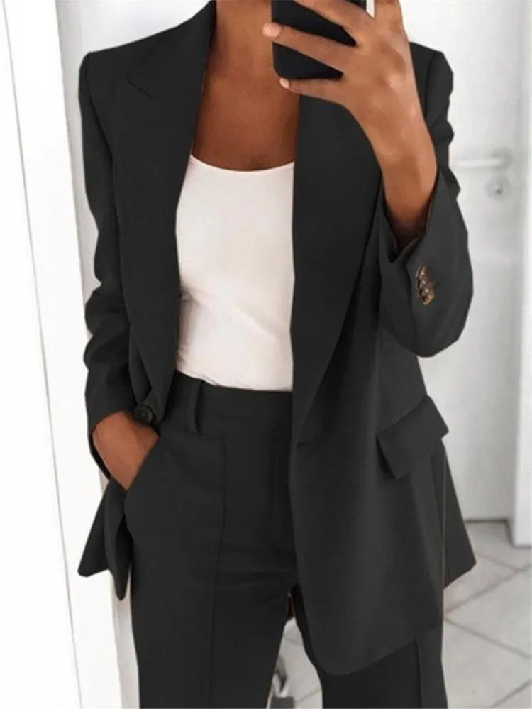 Spring Fall Fashion Women's Jacket Coat Pants 2 Piece Sets Office Lady Blazer Pants Sets Tracksuit Sets Female Coat Outfits New