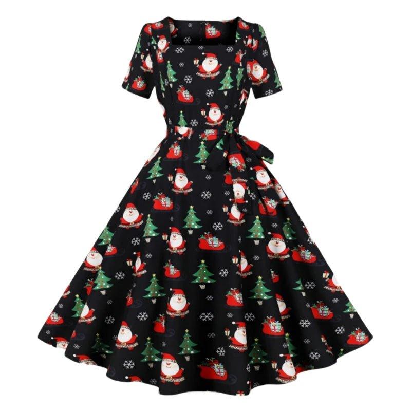 2024 Christmas Print Slimming Knee - Length Dress - Trendy Mix