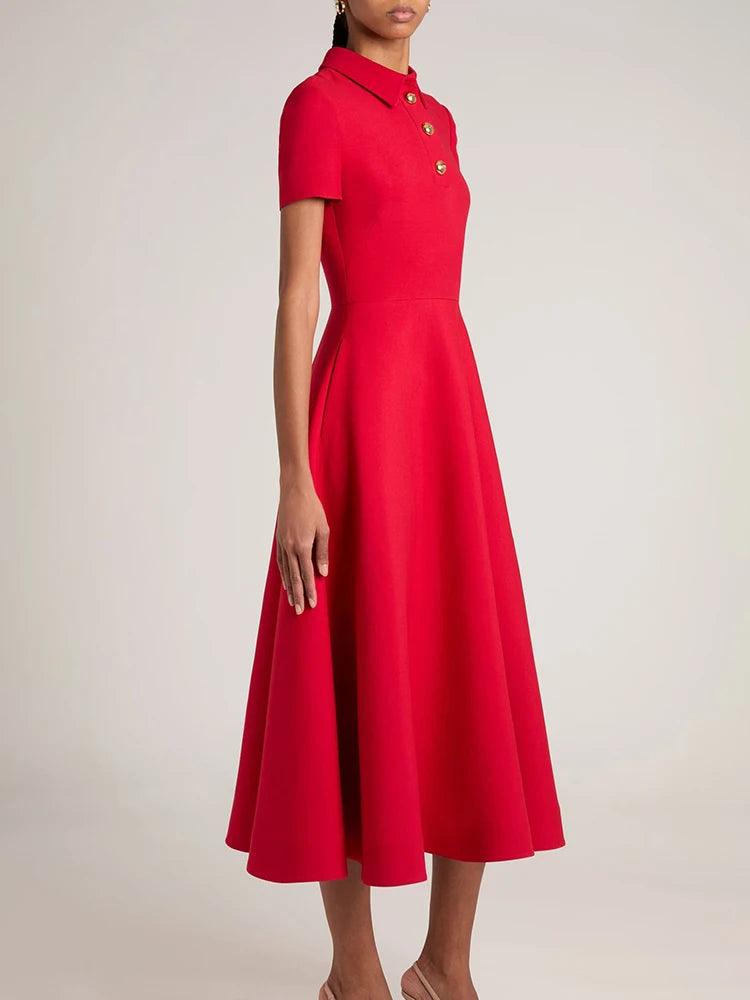 Crimson Elegance: Red Patchwork A-Line Dress - Trendy Mix