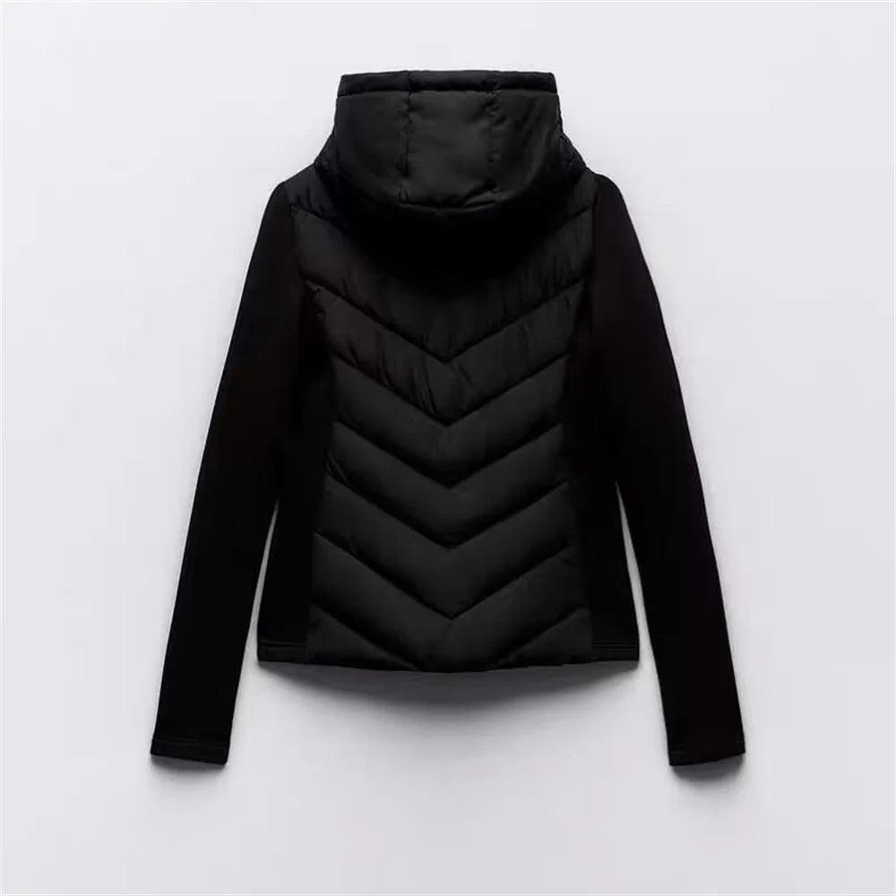 Versatile Stand Collar Hooded Patchwork Jacket