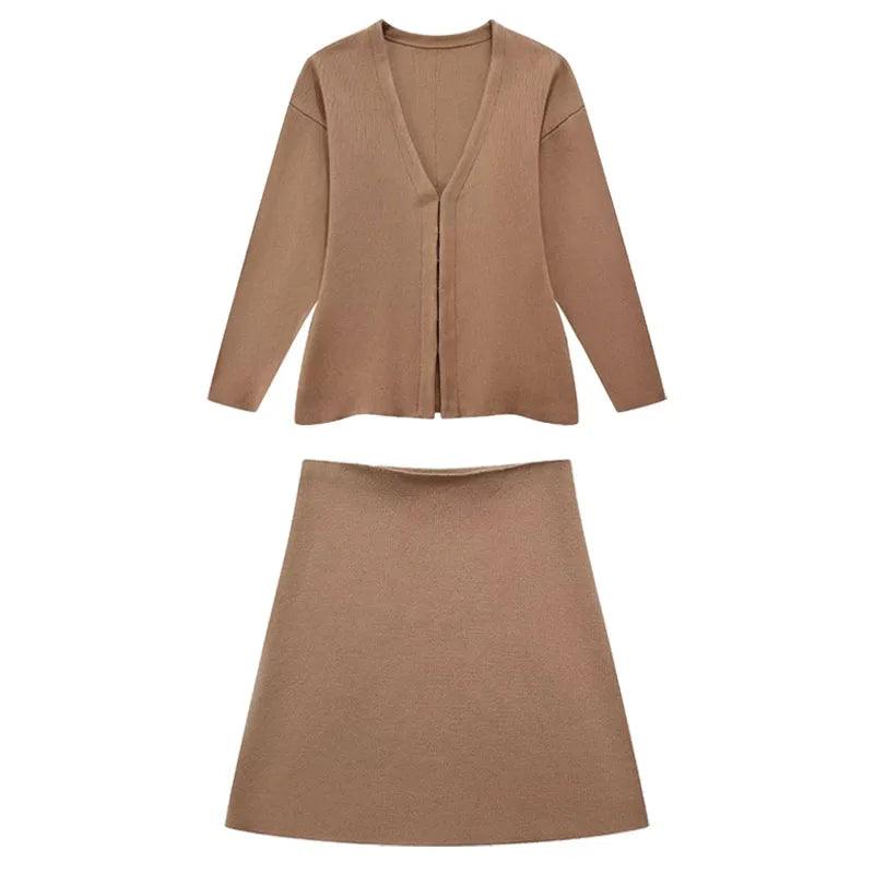 V-Neck Cardigan & High-Waist Mini Skirt Set