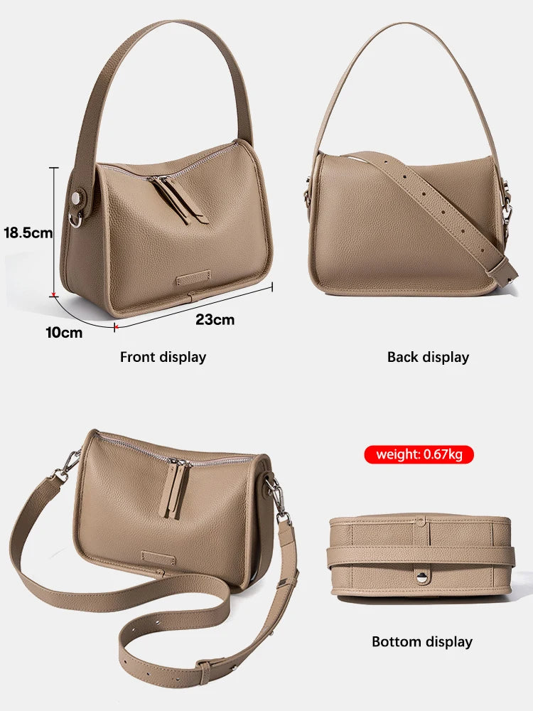 Elegant Grey Leather Shoulder Bag - Trendy Mix