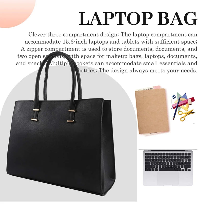 Women's 15.6-Inch Leather Laptop Handbag for Business Office