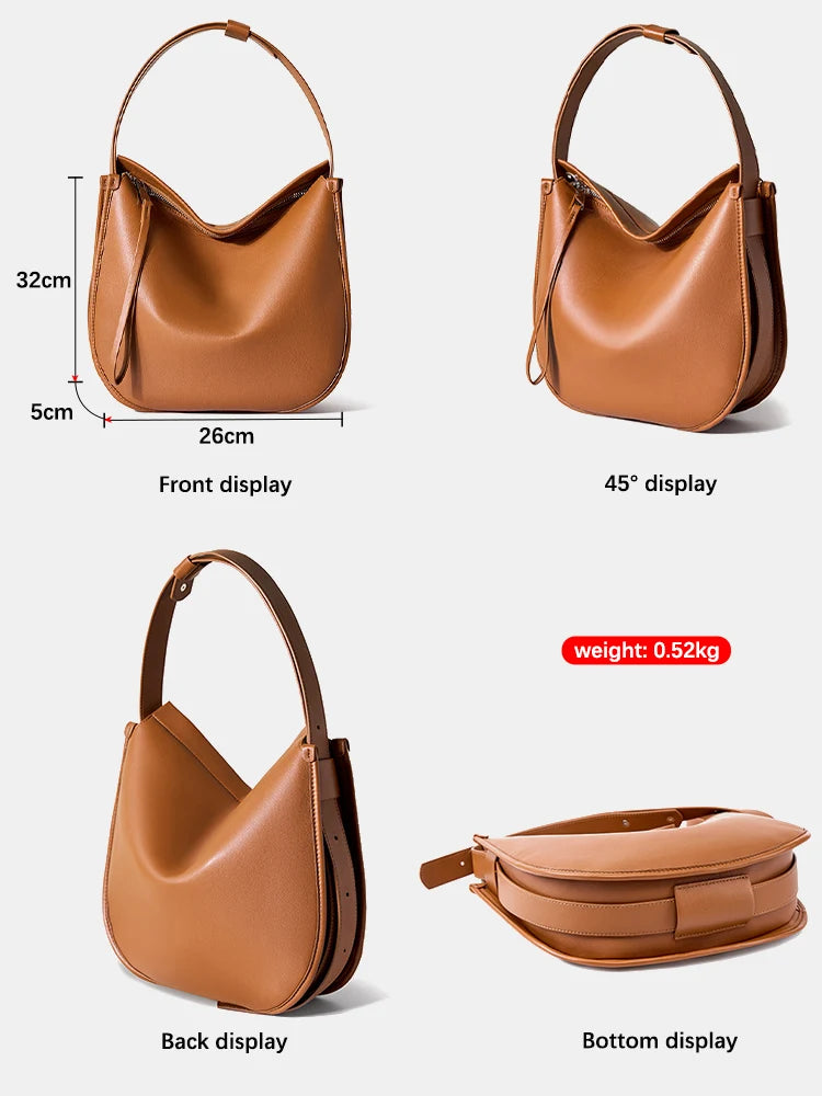 Classic Brown Leather Hobo Bag - Trendy Mix