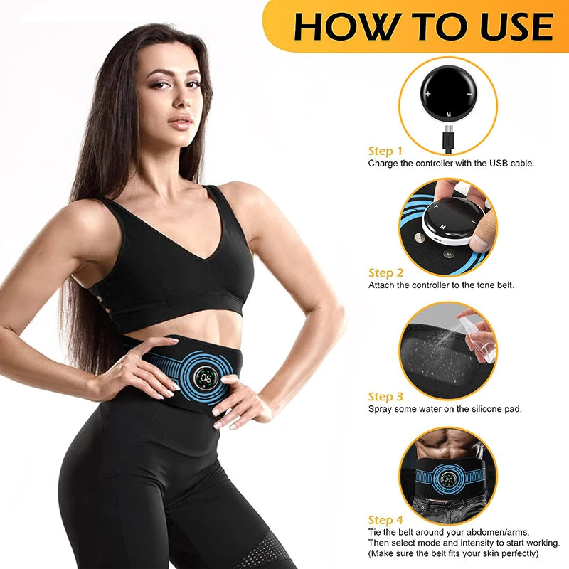 Touch screen EMS Abdominal Toning Belt for fitness.