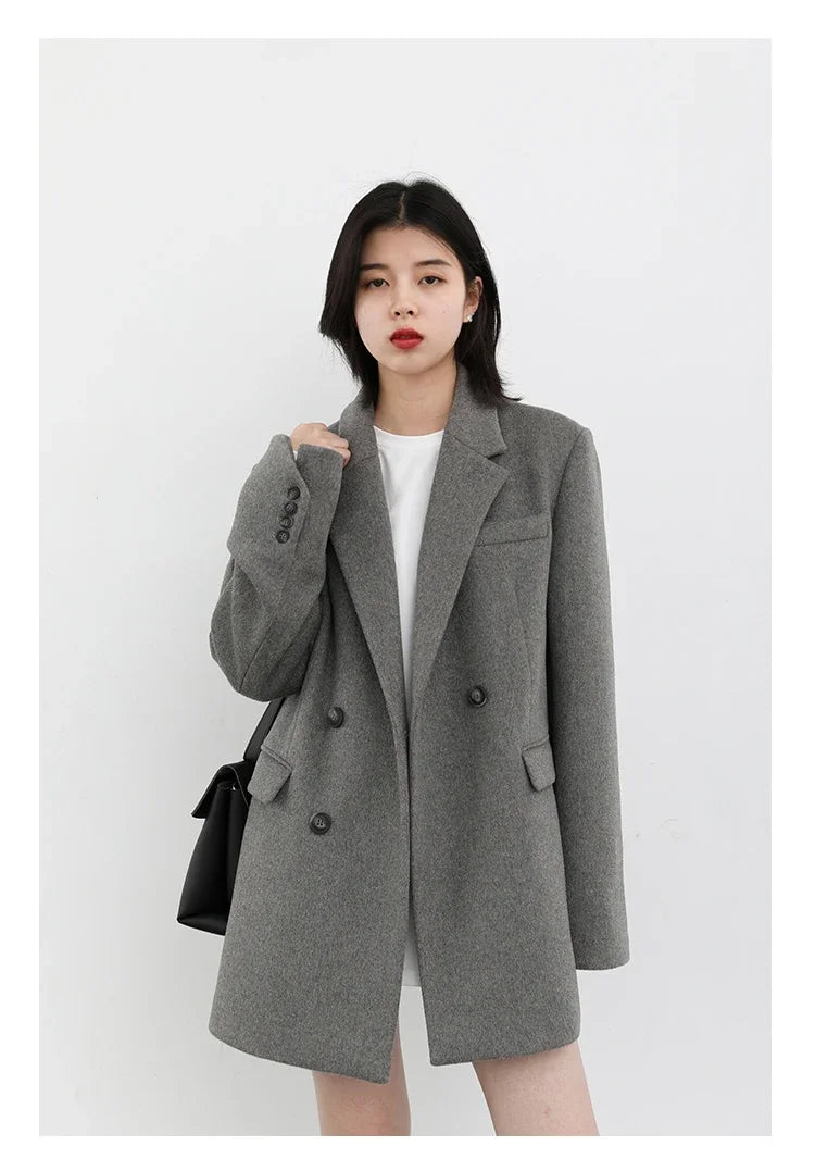 Chic Ven: 2024 Mid-Length Wool Blend Blazer Coat