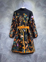 High Quality Autumn Women Fashion Designer Trench Coats Multicolor Ditsy Printed Long Sleeve Bow Belt Coats Overcoat