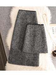 Autumn and Winter  new High Waist A-line Skirt Ladies Thickened Woolen Sequin Sexy Split Mid Skirt